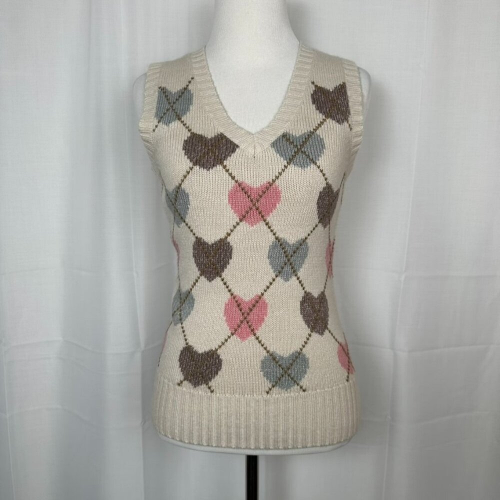 Vintage Charlotte Russe Argyle Sweater Vest Small Brown Preppy Academia Y2K
